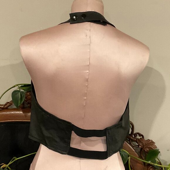 Vintage fringe Leather Fringed Halter Top Elastic Back Size XXXL Black - Picture 3 of 3